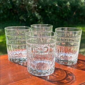 4 Clear Crystal Cut Lowball Whiskey Old Fashioned Cocktail Drinking Glasses